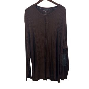 Shaquille ONeal Men 2XL Brown Henley Shirt Ribbed Knit 1/4 Button New Tags